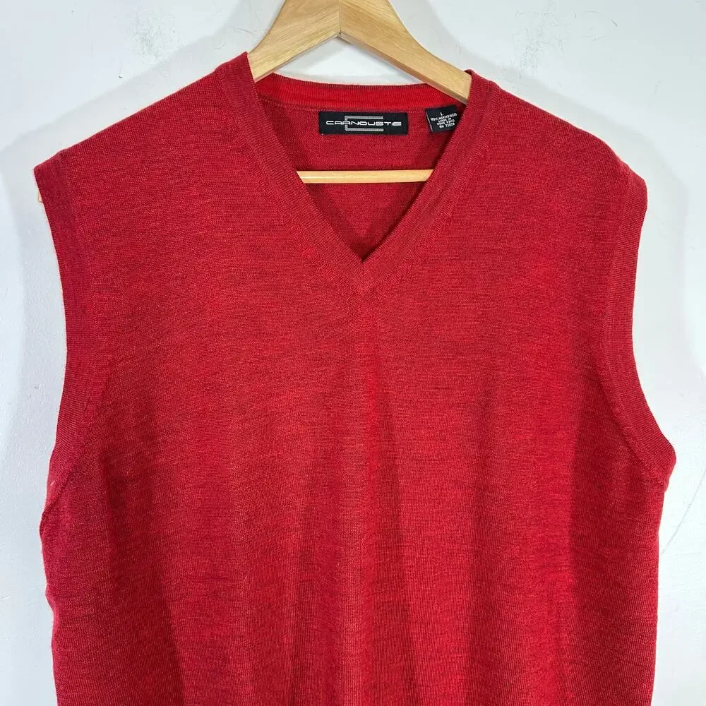 CARNOUSTIE Red Merino Wool Vest Sleeveless‎ Sweater Mens Large